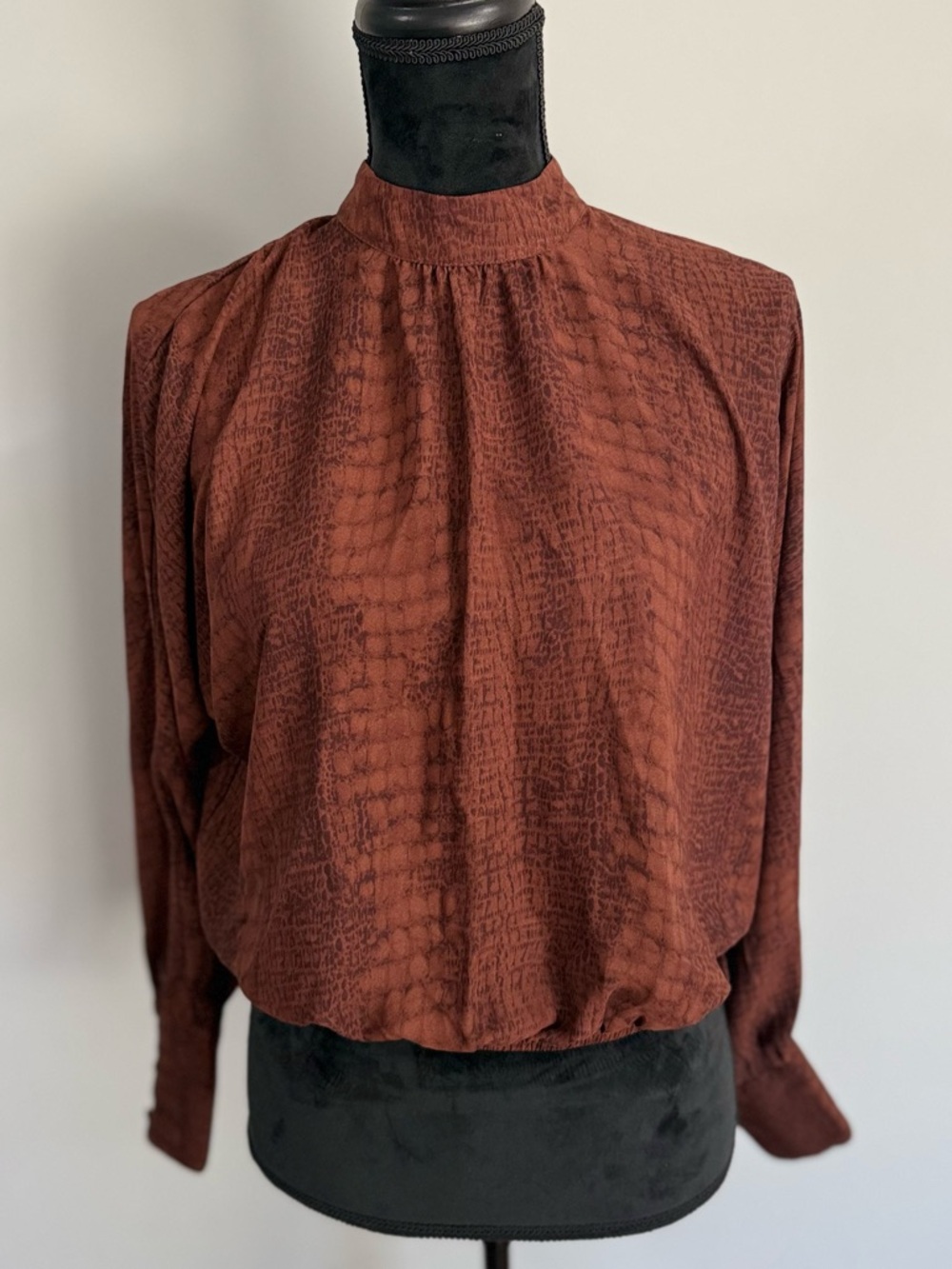Mason D’Amelie Mock Neck Long Sleeve Women's Top in Rust